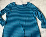 LL Bean  Turquoise Striped Square Neck T Shirt Long Slv 1X Plus pima Cotton - £21.73 GBP