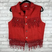 Watch LA Vintage Womens Size XL Bright Red Denim Vest Cotton USA Fringe - $25.23