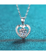 GRA Certified Classic Pave Heart Round Cut 1ct Moissanite S925 Pendant N... - $99.00