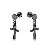 Black Egyptian Ankh Cross Drop Dangle Earrings Men&#39;s Women&#39;s Jewelry Gift - £11.61 GBP