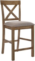 Tan Linen And Weathered Oak Counter Height Chair, Set Of 2 By Acme. - £163.62 GBP