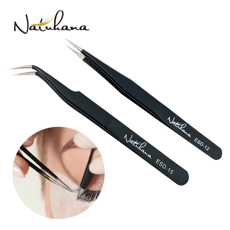 NATUHANA Eyelash Extension Anti-static ESD Stainless Steel Curved Straight Eyebr - $43.98