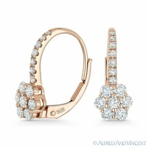 0.74 ct Round Cut Diamond Cluster 14k Rose Gold Leverback Flower Charm Earrings - £1,285.34 GBP