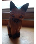 vintage hand carved wood cat figurine - $38.61