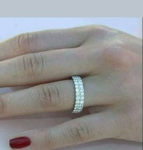 2Ct Diamanti Finti Due Fila Mezza Eternity Fede Nuziale 14K Placcato Oro Bianco - £92.98 GBP