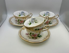 Spode Fine Bone China Stafford Flowers 4 Tea Cups &amp; 3 Saucers Made In England - £346.23 GBP