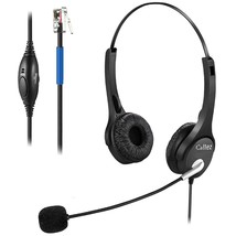 Phone Headset With Noise Cancelling Microphone &amp; Mute Switch, Dual-Ear Rj9 Telep - £31.45 GBP