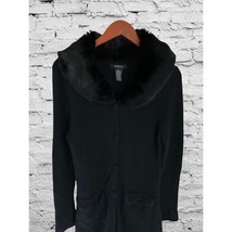ARDEN B Lambswool Coat Jacket Black Knitted Fur Collar Black Size Small - $59.39