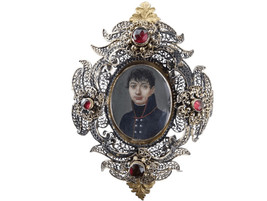 c1800 Portrait Miniature of Swiss/Prussian Soldier in Gilt silver filigr... - $1,305.32