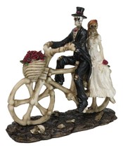 Wedding Skeletons Bride And Groom Riding Skeletal Bones Roses Bicycle Figurine - £18.86 GBP