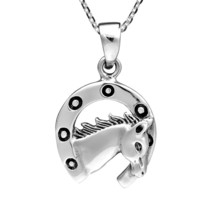Beautiful Horse and Lucky Horseshoe Sterling Silver Pendant Necklace - £20.61 GBP