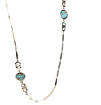 Sarah Coventry Necklace Silvery Moon Silver Tone Blue Faux Turquoise Disks 24” - £13.22 GBP