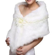 Women&#39;s White Faux Fur Stole/Wrap with Lace trim and Flower Detail - £14.94 GBP