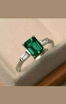 1.50 CT Green Emerald Diamond Three Stone Engagement Ring 14k White Gold Over - £59.14 GBP