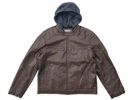 Levis Mens Saddle Brown Faux Leather Quilted Interior Hooded Biker Racer... - £50.19 GBP