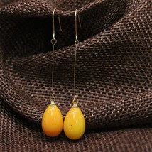 High grade yellow baking paint glass 9*13mm long earrings unique design fashion  - £6.26 GBP