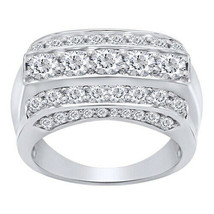 2.00 CT Simulated Diamond Men&#39;s 3 Row Wedding Bnad Ring 14K White Gold Over - £207.04 GBP