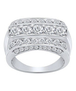 2.00 CT Simulated Diamond Men&#39;s 3 Row Wedding Bnad Ring 14K White Gold Over - £209.77 GBP