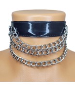 Vinyl Chain Choker Studded Adjustable Snap Closure 1&quot; Wide 3 Chains Blac... - £15.47 GBP