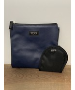 TUMI Toiletry Bag &amp; Eye Mask Vegan Blue Faux Leather Vertical Style 6.75... - $19.75