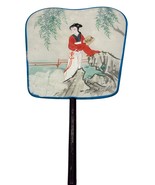 Vintage Hand-Painted Chinese Silk Fan With Woman In Red Kimono &amp; Black H... - €53,93 EUR