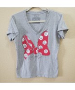 Disney Store Minnie Mouse XOXO Red Bow Sparkle V-Neck Women&#39;s Gray T-Shi... - £11.58 GBP