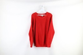 Vtg 70s Streetwear Womens Medium Blank Chunky Ribbed Knit Crewneck Sweater Red - £44.60 GBP