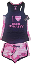 DUCK DYNASTY I love Heart Tank Top Lounge Short Set Valentines Black Pink Small - £11.78 GBP