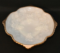 Vintage Anchor Hocking Milk Glass Bowl Grapevine Pattern Footed Square Bowl - $24.95