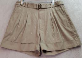 J.CREW Shorts Women&#39;s Size 6 Khaki Anchor Print Cotton Pockets Adjustable Buckle - £19.87 GBP
