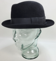 Vintage Barcelona Mens Black Felt Trilby Fedora Hat 7 1/4 - £58.40 GBP