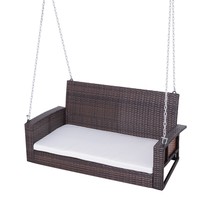 Espresso Wicker Porch Swing 7ft Hanging Chain with Cream Padded Cushion - £225.04 GBP