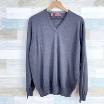 Hickey Freeman Extra Fine Merino Wool V Neck Sweater Gray Italy Mens Large - $49.49