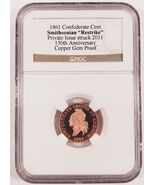 1861 Centavo Confederado De Cobre Smithsonian Restrike 2011 Prueba Gem NGC - €122,98 EUR
