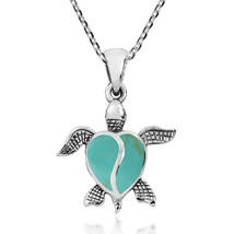 Love Life Sea Turtle Heart Green Turquoise .925 Sterling Silver Necklace - £18.98 GBP