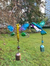Wind Chime Hummingbird and Dragonfly Outdoor Garden Metal Glass Painted, Window  - £27.56 GBP