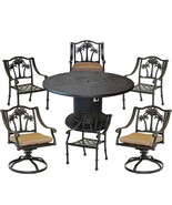 Outdoor fire pit dining grill table and 4 Palm tree chairs 2 swivel rockers - $4,835.76 CAD