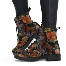 Combat Boots - Dragon &amp; Flowers | Boho Shoes, Handmade Lace Up Boots, Ve... - £70.25 GBP
