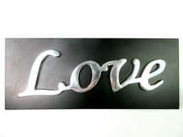3D LOVE Chrome Metal Black Wood Wall Plaque Text Home Décor 13.5&quot; x 5.5&quot; New - £15.61 GBP