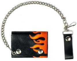 SIDWAYS FLAMES TRI FOLD BIKER WALLET With CHAIN mens LEATHER #588 new tr... - £8.55 GBP