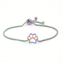 100% Stainless Steel Rainbow Colorful Dog Paw Charm Bracelets for Women Dainty S - £9.28 GBP