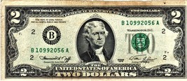 U S 1976 Jefferson 2 Dollar Bill $2 Vintage B Series - £8.65 GBP