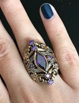 New Turkish Design 3Ct Marquise Simulated Amethyst Ring 14K Yellow Gold Plated - £150.27 GBP