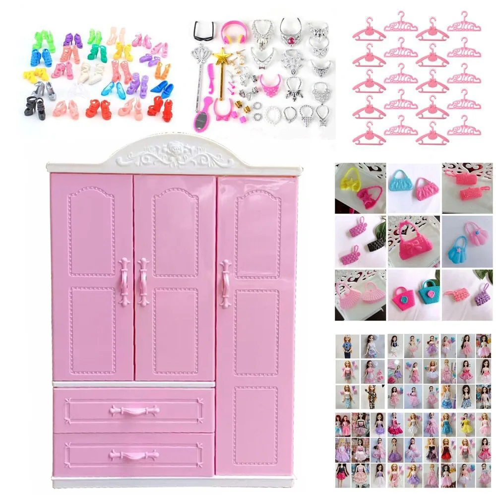 2023 For Barbie Doll Accessories Wardrobe Closet Storage Cabinet Random Hangers - £14.72 GBP+