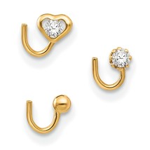 10K Gold Set of 3 Nose Studs Ring Body Jewelry Heart - £38.78 GBP