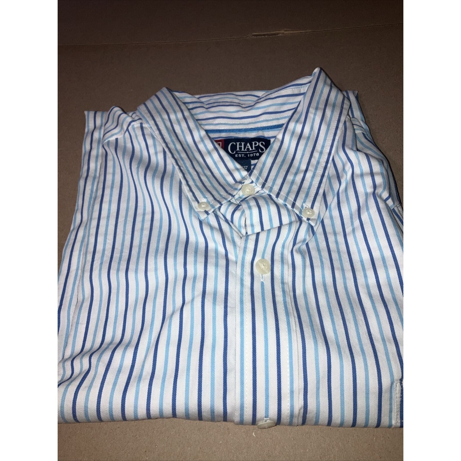 Chaps Cotton Button-down Shirt XXL, Blue &amp; White Stripes, Casual Dress S... - $9.90