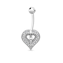 14K White Yellow Gold 0.40Ct Created Diamond Two Hearts Navel Belly Butt... - £113.48 GBP