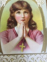 VINTAGE EMBOSSED EASTER POSTCARD GIRL PRAYING W/ CROSS &amp; EASTER LILIES 1911 - £17.66 GBP