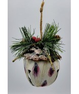 Hand Painted Rustic Ivory Metal Acorn Bell Christmas Ornament w/ Twine H... - £7.90 GBP