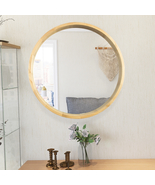 Wood Round Mirror Wall Decor Entryway Mirror Bathroom Mirror Modern Circ... - $169.99